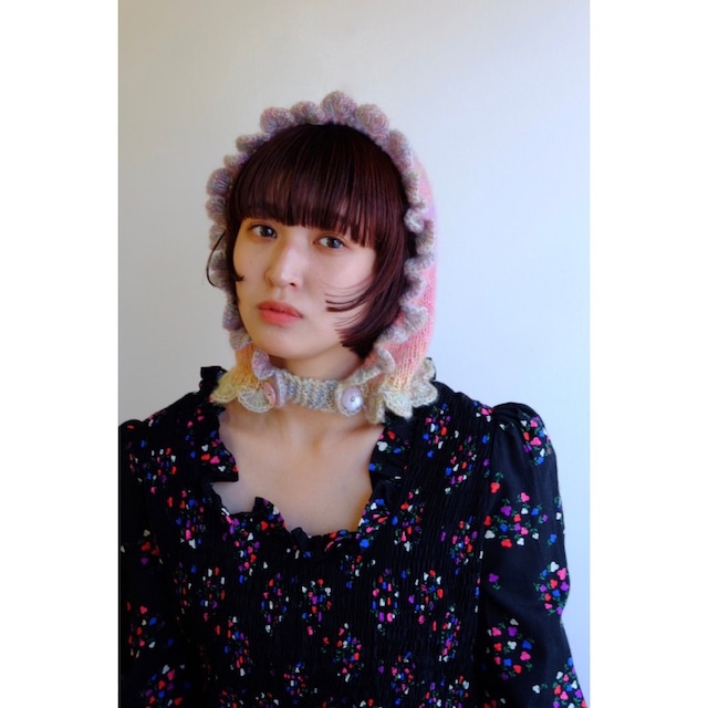 knit hood : gradation pink 2