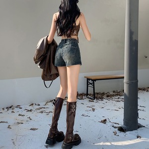 スカパン デニム ショートパンツ レディース 韓国 キュロット 大人 カジュアル おしゃれ ストリート系 原宿系 ハイウエスト 美脚 脚長 大人可愛い 大人女子