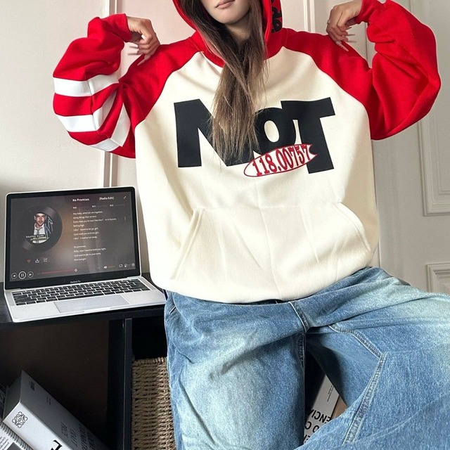 ロゴラインラグランストリートフーディ 3col   R01649