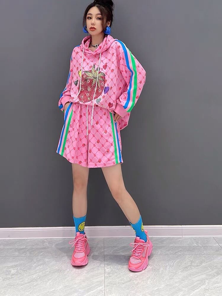 セットアップ】スウェット いちご かわいい デコレーション ピンク 白