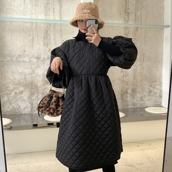 送料無料】 キルティング ワンピース レディース 長袖 膝丈 ひざ丈