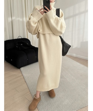 set up◆タートルネックトップス + クルーネックワンピース【s-40062】