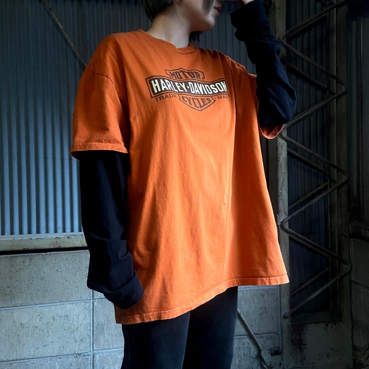 Harley-Davidson ハーレーダビッドソン フロントロゴ バックプリント Tシャツ メンズXL相当 古着 モーターサイクル バイクTシャツ  両面プリント オレンジ【Tシャツ】【ALL15】 | cave 古着屋【公式】古着通販サイト