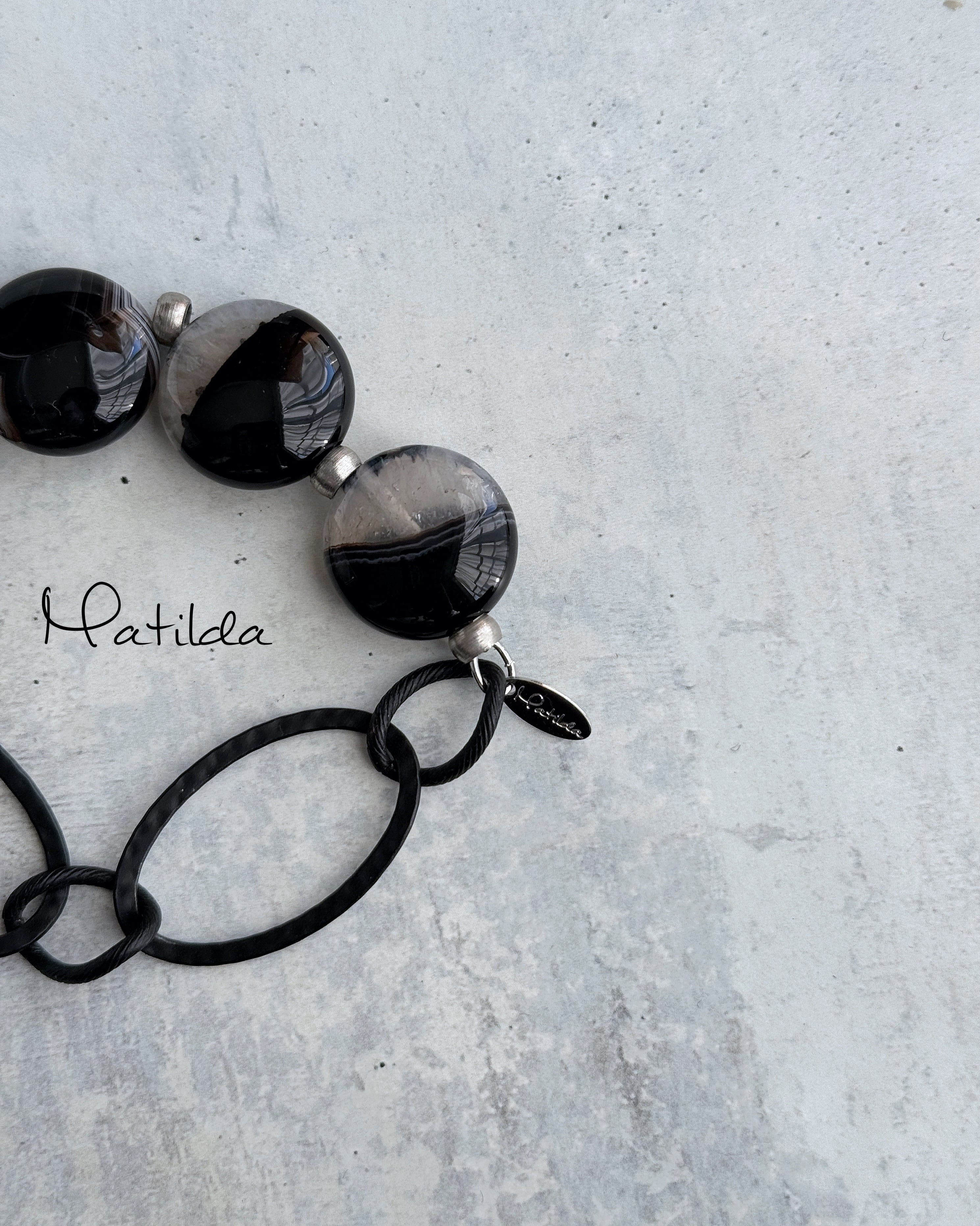 Chain & stone bracelet (ブラックアゲート×クォーツ)