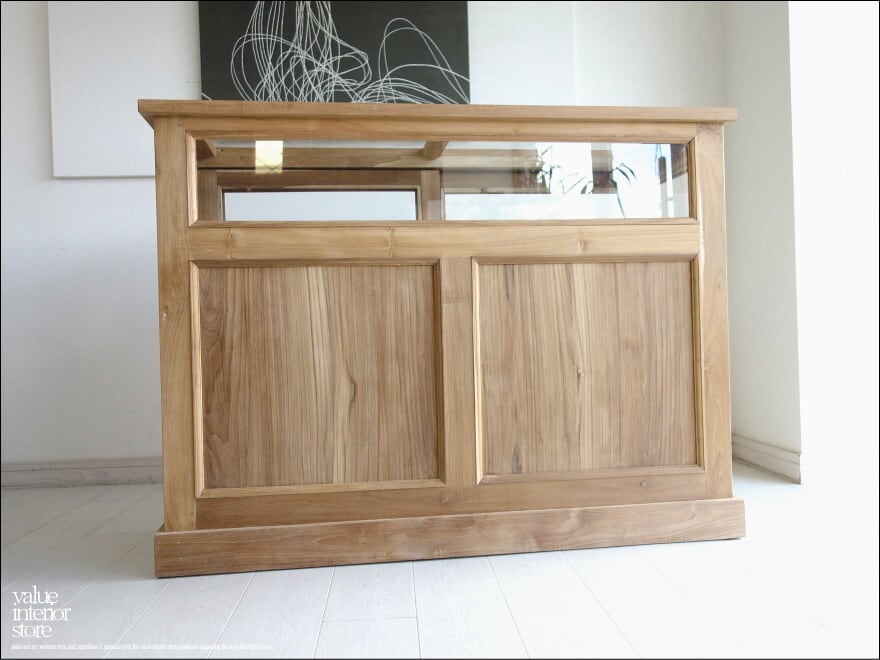 「 カワギシ様 サイズオーダーカウンター 」チーク総無垢 ショーケースカウンターNatla ガラスケース 飾り棚 店舗什器 レジ台 手作り 無垢材家具