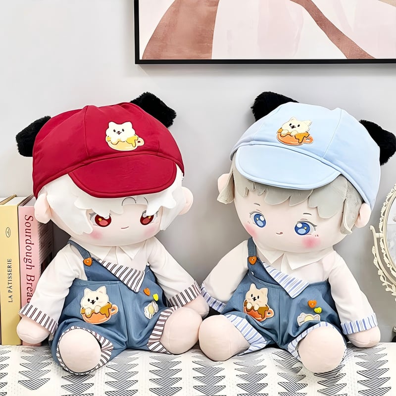 40cmぬいぐるみ用 シャツ+犬刺繍 サロペット+帽子 カジュアル 着せ替え
