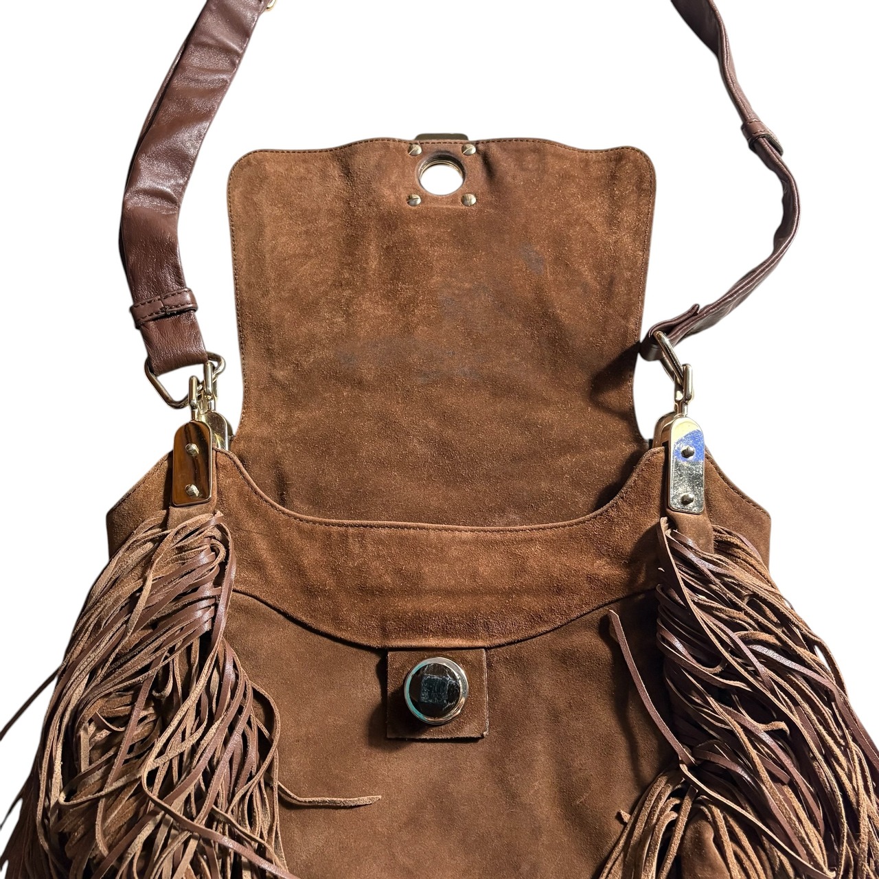 CELINE fringe suede leather shoulder bag