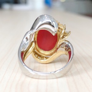 ✨コーラル✨珊瑚❣️ダイヤ ダイヤモンド K18 Pt900 リング 指輪