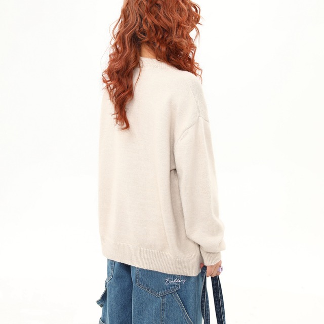 flower design henley neck knit　フラワーデザインヘンリーネックニット　J1350