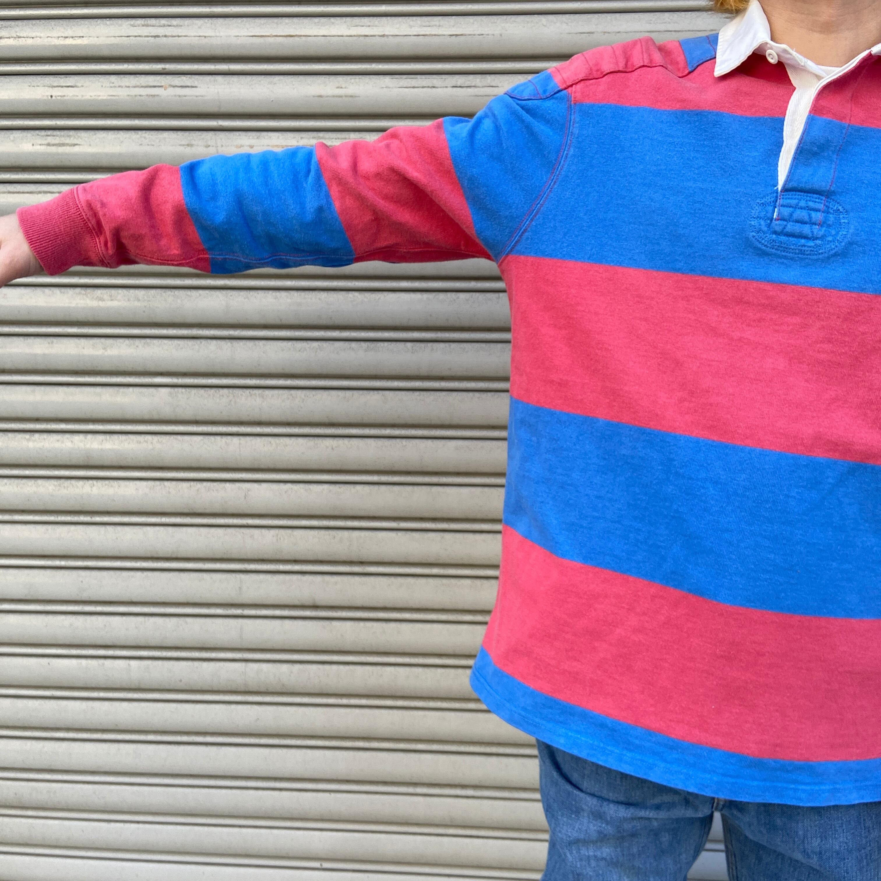 送料無料』Ralph Lauren 90s ワイドボーダーラガーシャツ ピンクブルー