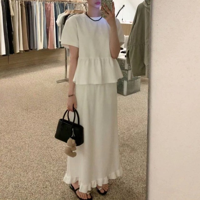 Peplum sweat & hem fril skirt setup A1737