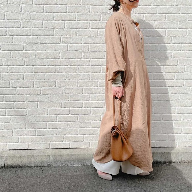 Day S 袖リブニット襟なしロングシャツワンピース Shuchica Day S 袖リブニット襟なしロングシャツワンピース Shuchica