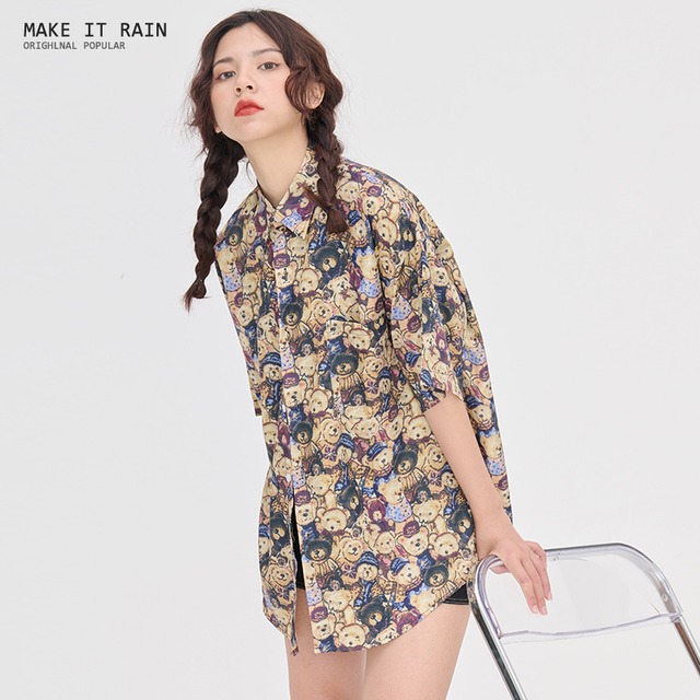 プリント柄シャツ ストリート かわいい MAKE_ITRAIN83668642776