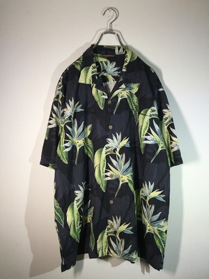 総柄 オープンカラーアロハシャツ ボタニカル柄 シルク