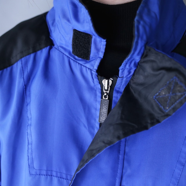 "マルボロ" blue × black good bi-color over silhouette nylon blouson