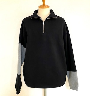 Double Knit Half Zip Stand Pullover　Black