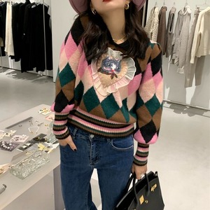 argyle sweet cat knit <t10053>