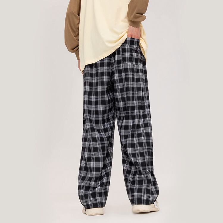 ★CONTRAST PLAID STRAIGHT LEG CASUAL PANTS（unisex)　　　A0795
