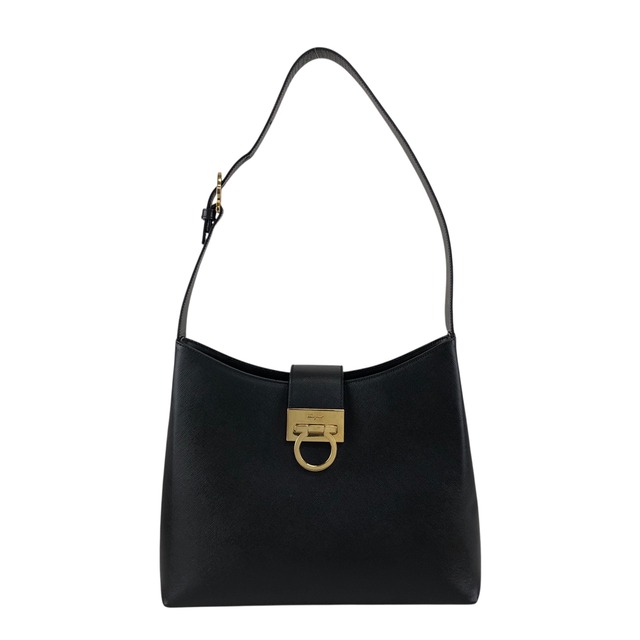 Salvatore Ferragamo サルヴァトーレ フェラガモ ショルダーバッグ ブラック ガンチーニ レザー 型押し セミショルダーバッグ vintage ヴィンテージ オールド vn6tps