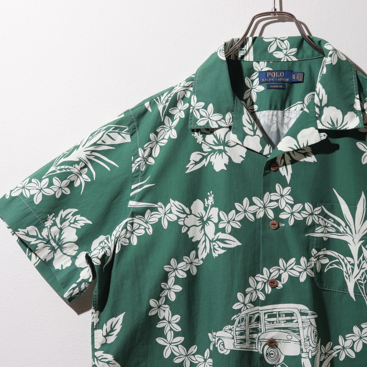 新品 XL ポロラルフローレン アロハシャツ 緑 グリーン ハイビスカス 総柄