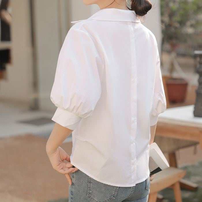 903 バックシャンブラウス パフスリーブ スキッパーブラウス シャツ