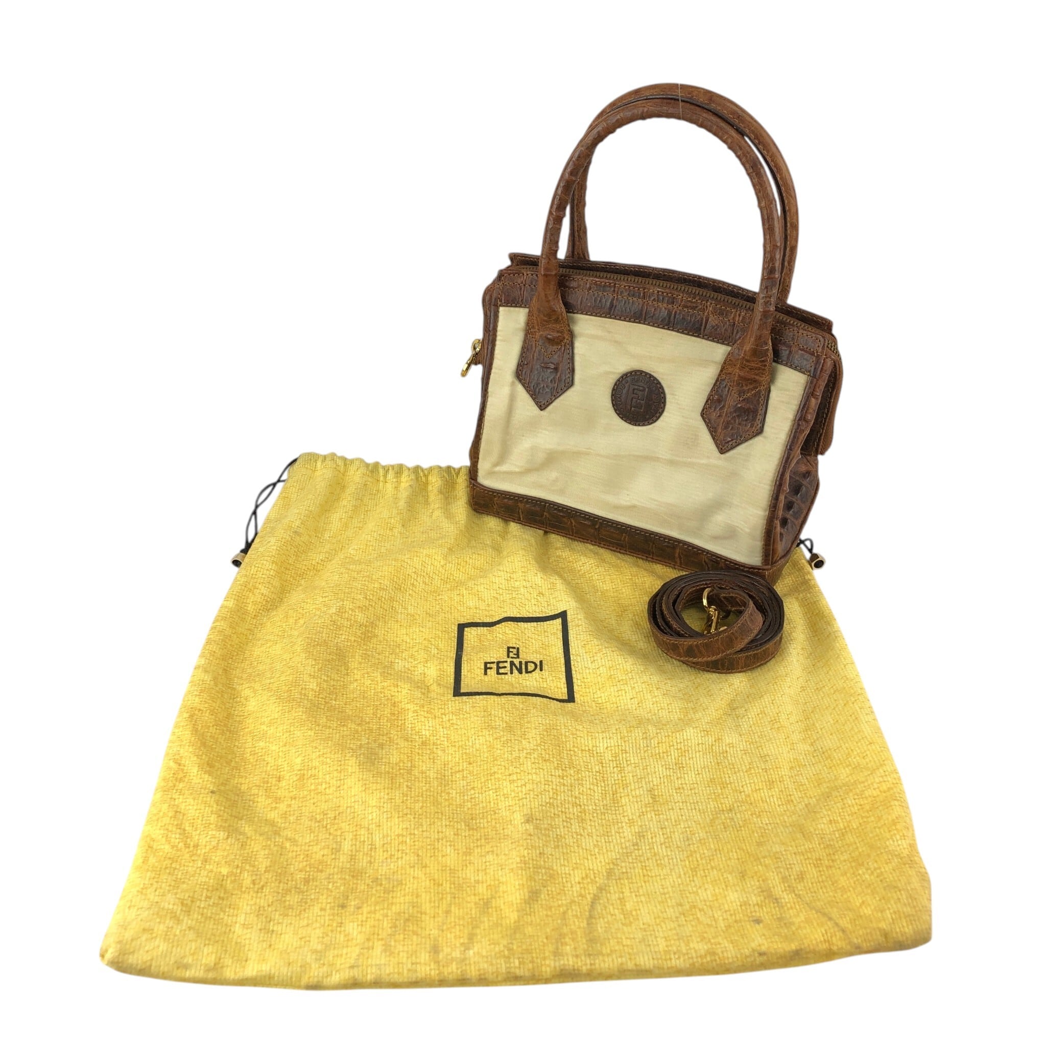 FENDI フェンディ ショルダーバッグ ベージュ ロゴ レザー キャンバス