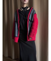 patchwork leather knit cardigan-5043-10