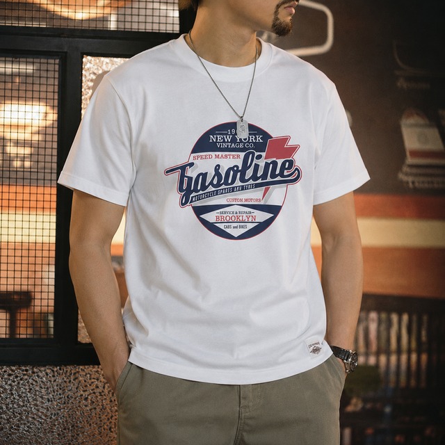 American retro gasoline graphic print t-shirt 00281
