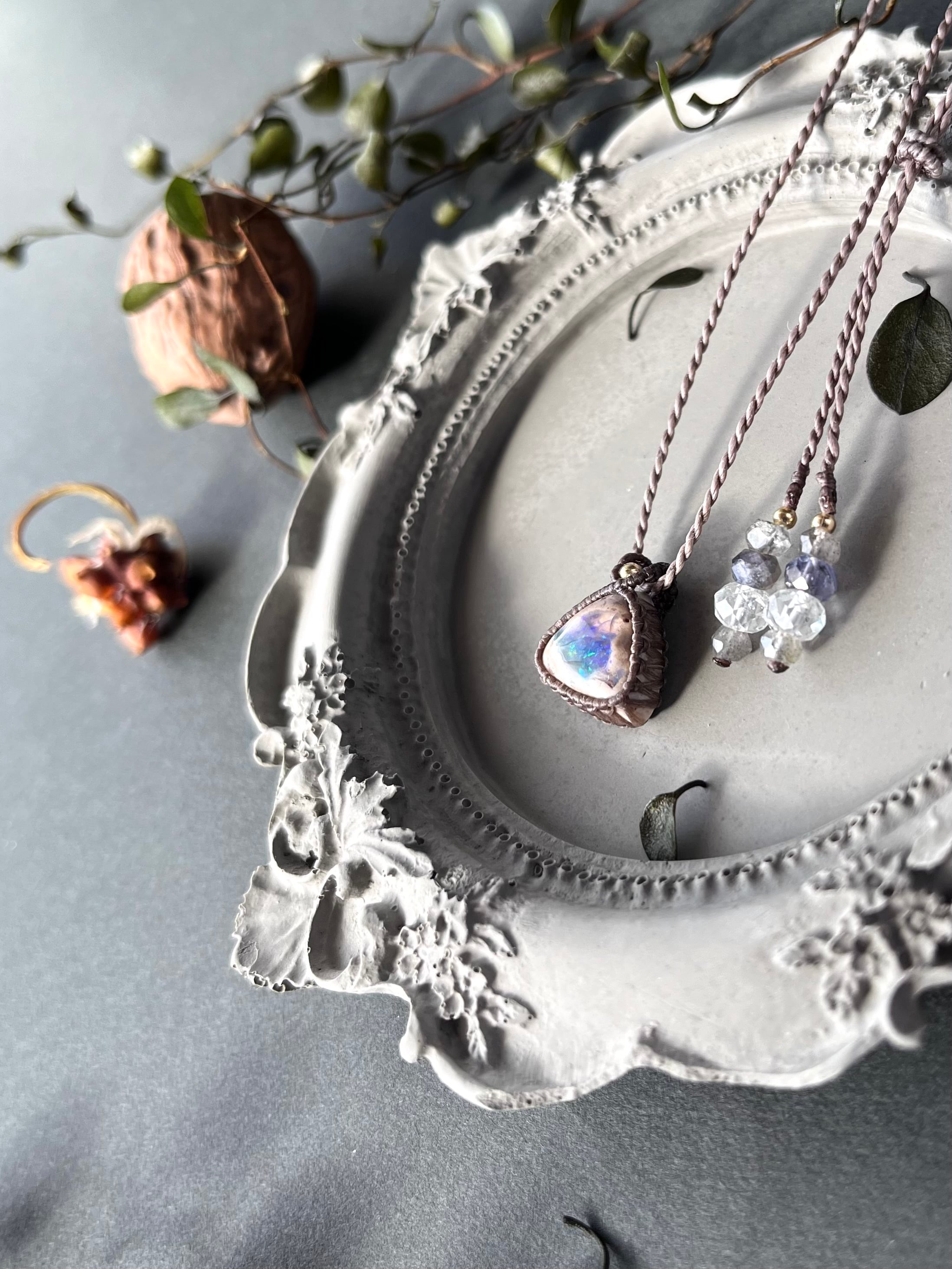 ラブラドライト カンテラオパール マクラメネックレス カンテラ