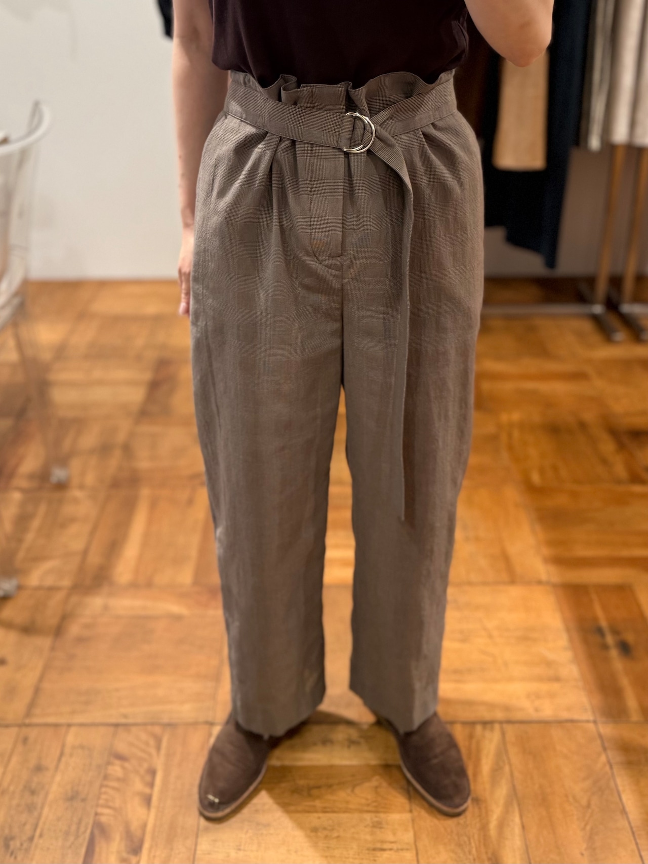 jonnlynx/JL226-PT1082 D-ring belted pants Glen Check