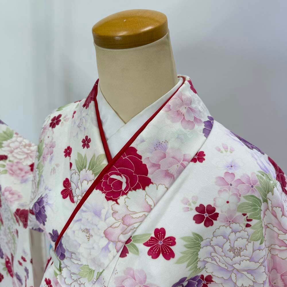 二尺袖 単品 卒業式着物 白 裄69.5cm LLサイズ 袴用着物 化繊 中古 4551