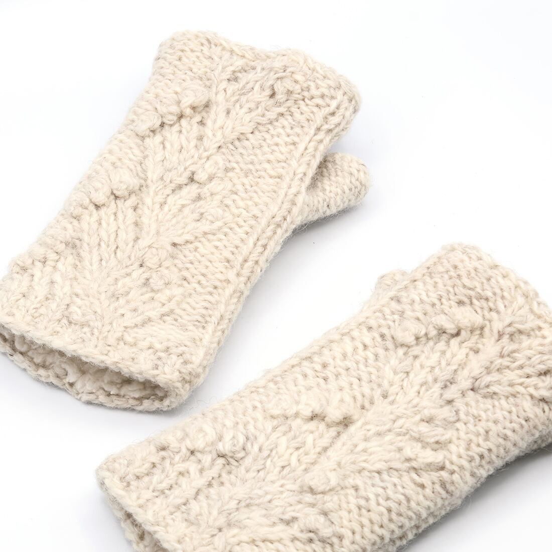 裏ボア付き手編みハンドウォーマー(ナチュラル・グレー・ブラウン)