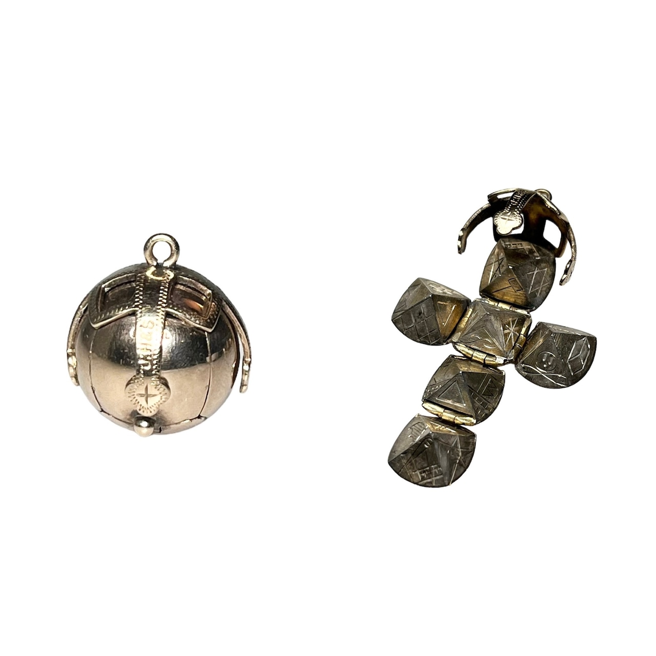 vintage gold color silver masonic ball pendant