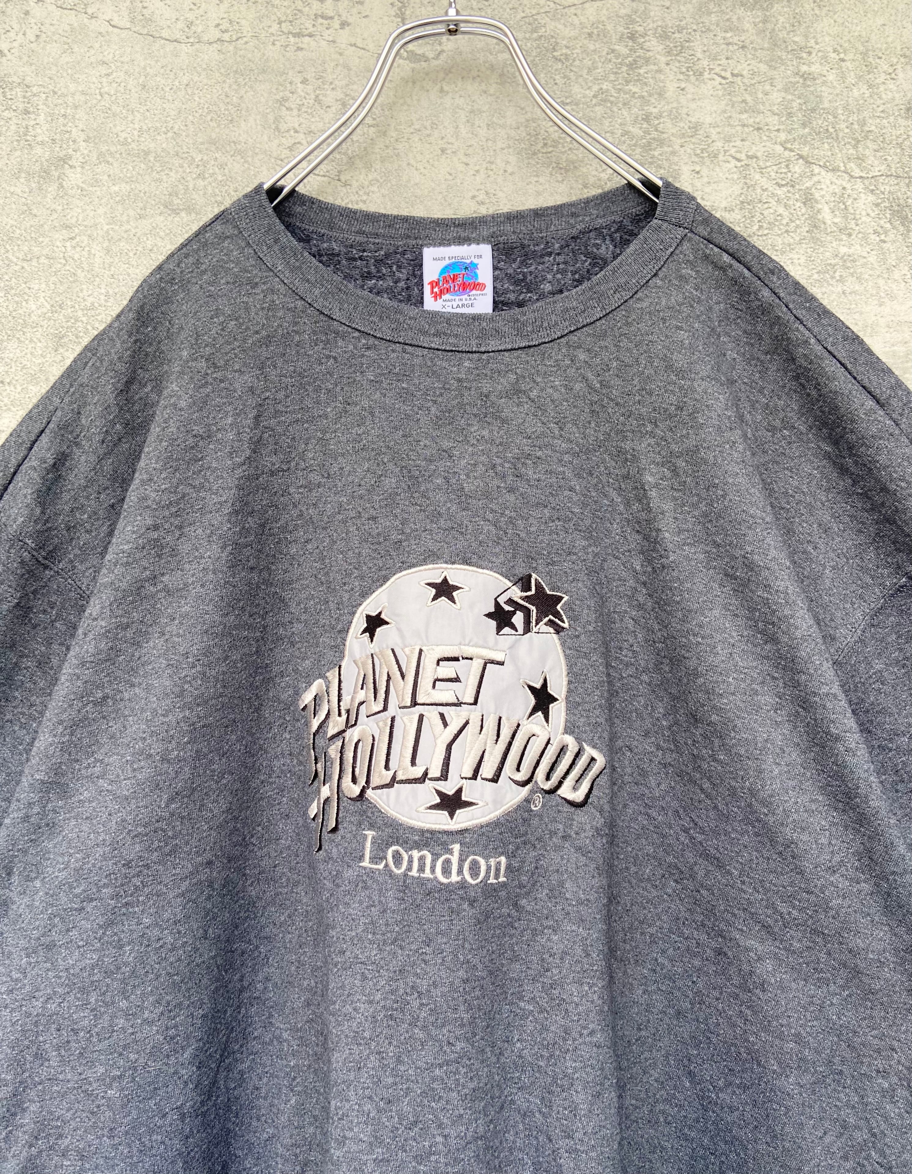 USA製 PLANET HOLLYWOOD/ プラネットハリウッド 銀刺繍ロゴ スウェット