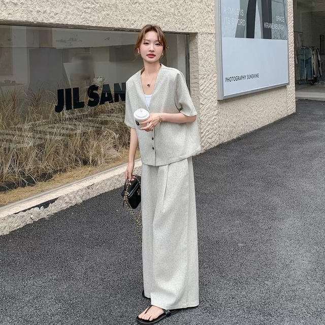 【セットアップ】 セットアップ レディース おしゃれ ママ ワイド パンツ ジャケット 春 夏 秋 20代 30代 40代 50代 きれいめ 卒業式 入学式 卒園式 入園式 謝恩会 お宮参り 七五三 参観日 グレー S Ｍ L XL