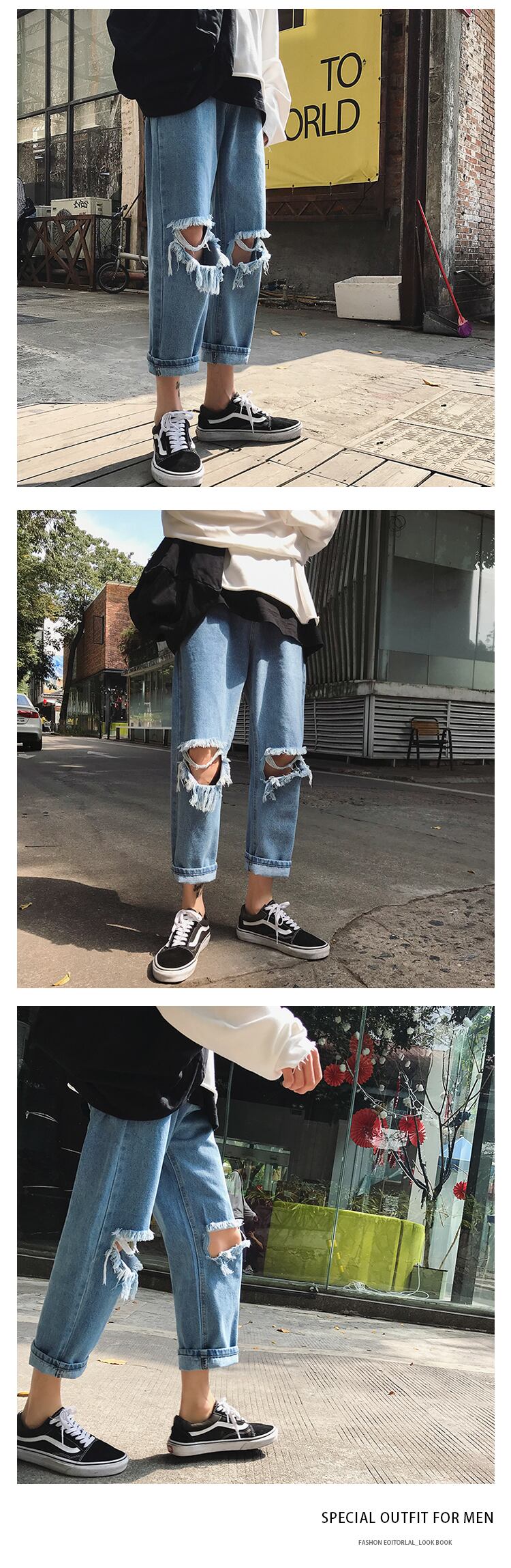 全2色 デニム パンツ ストレート カジュアル ダメージ 無地