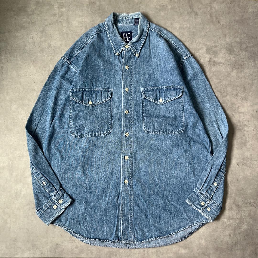 GAP ギャップ デニムシャツ 古着 90s 胸ポケット M 青 17230