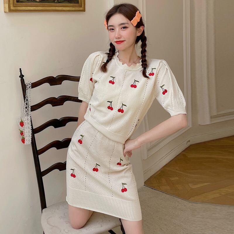 セーター ハイウェストウェストAラインスカート 大人ガーリー スウィート キュート カジュアル ハンチェンe18795747986