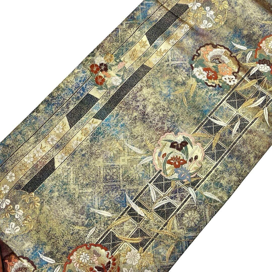 袋帯 雪輪に蝶々花模様 引き箔 金糸 O-3865 | リユース着物わびさび 