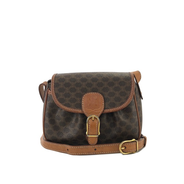 CELINE セリーヌ マカダム ブラゾン型押し フロントベルト PVC レザー ミニバッグ ショルダーバッグ ブラウン vintage ヴィンテージ オールド sykhsz