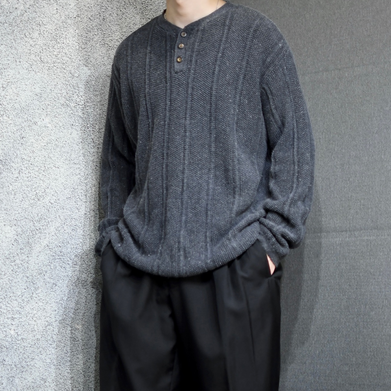 STRUCTURE ramie cotton henry neck knit