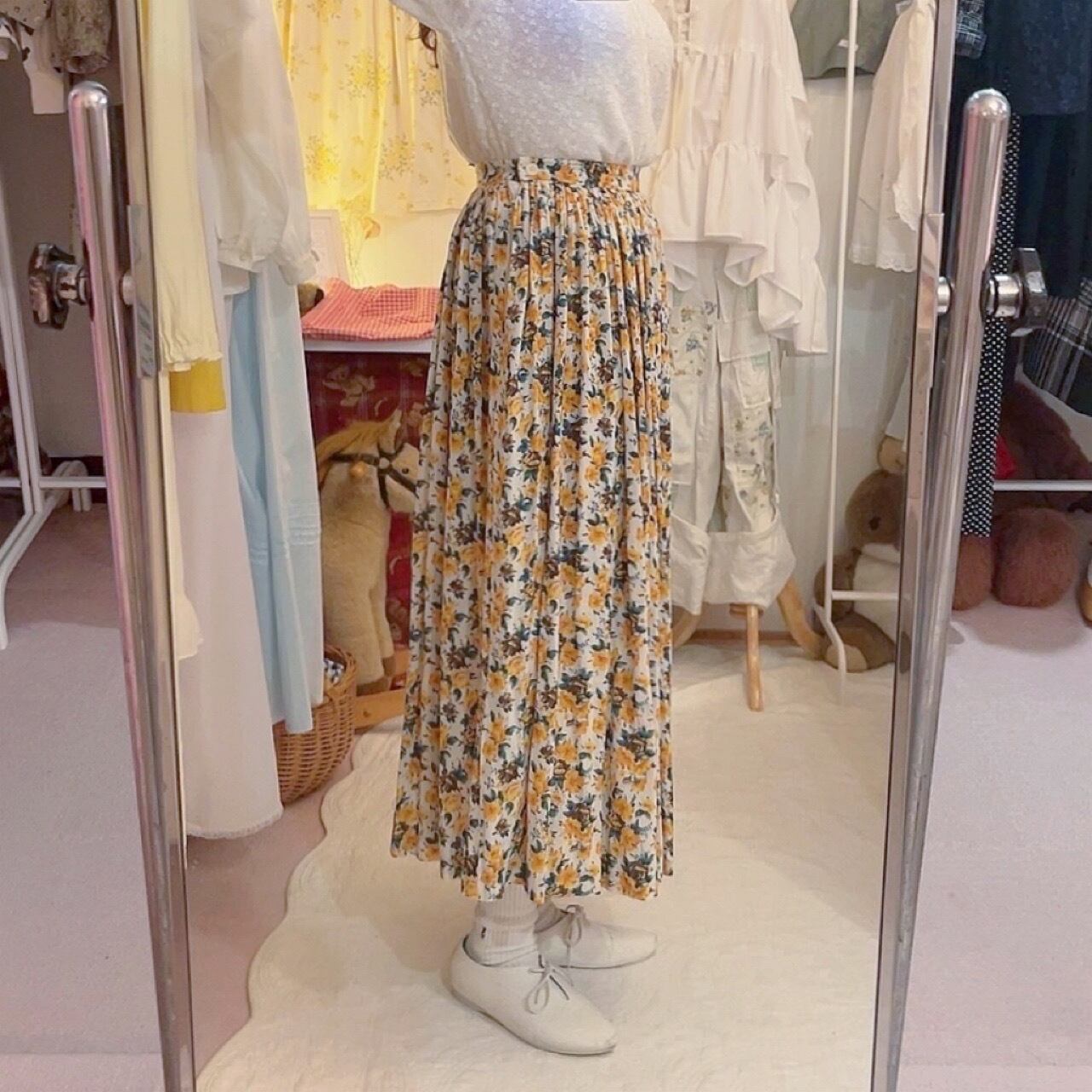 yellow pansy gather skirt