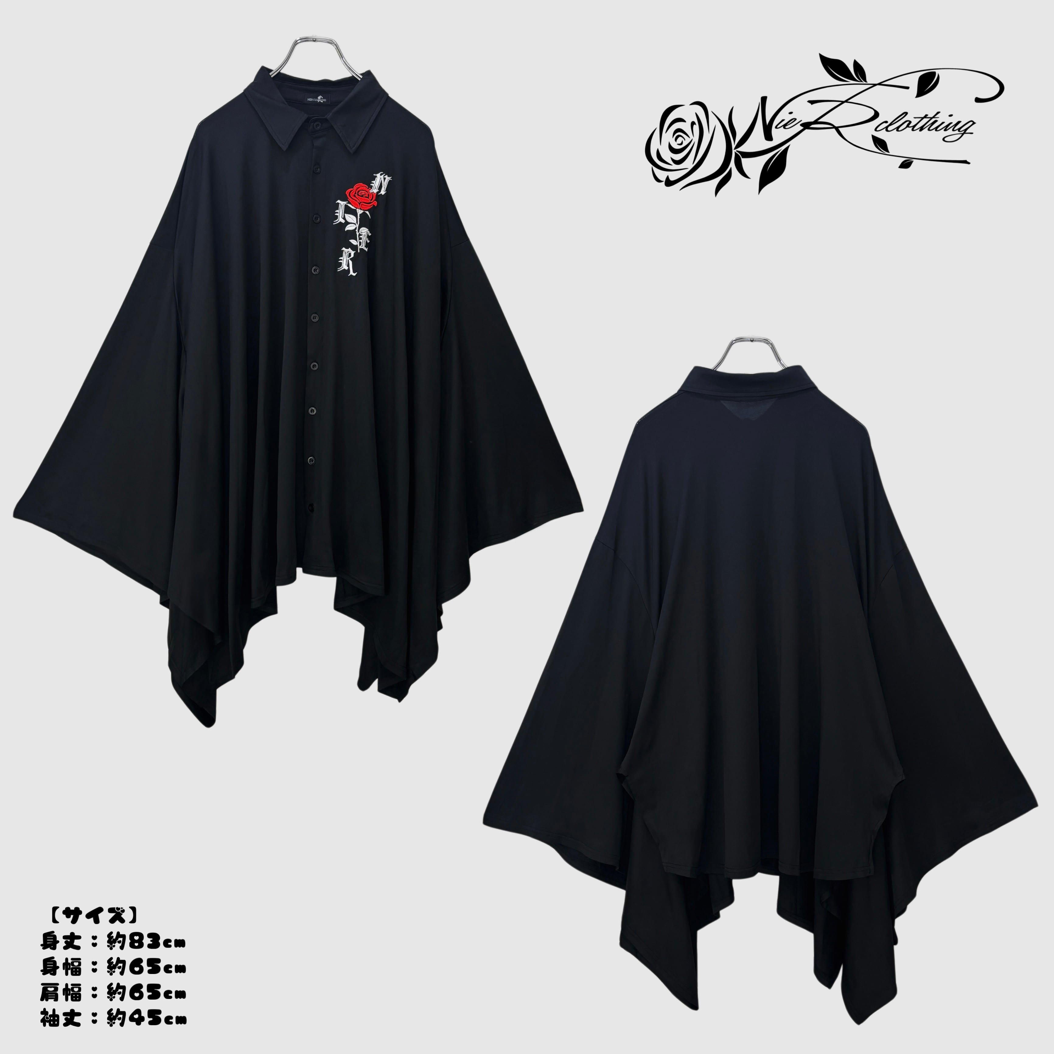 先着39点限定新作大特価》BIG SIZE GOTHIC 薔薇刺繍着物風袖SHIRT