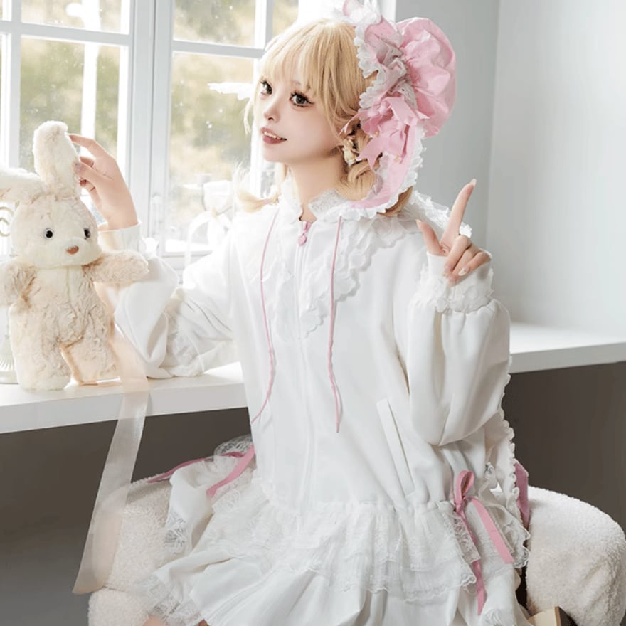 白うさぎの花柄ストライプワンピ(ピンク) 白うさぎの花柄ストライプワンピ(ピンク) ワンピース | HoshibakoWorks