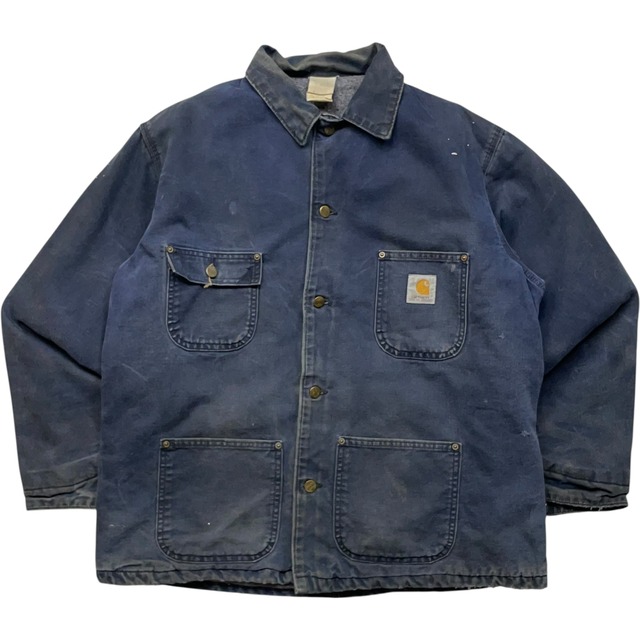 《L》 Carhartt カーハート ダックカバーオール ワークジャケット フェード ダークネイビー USA製 90年代 vintage no.8886