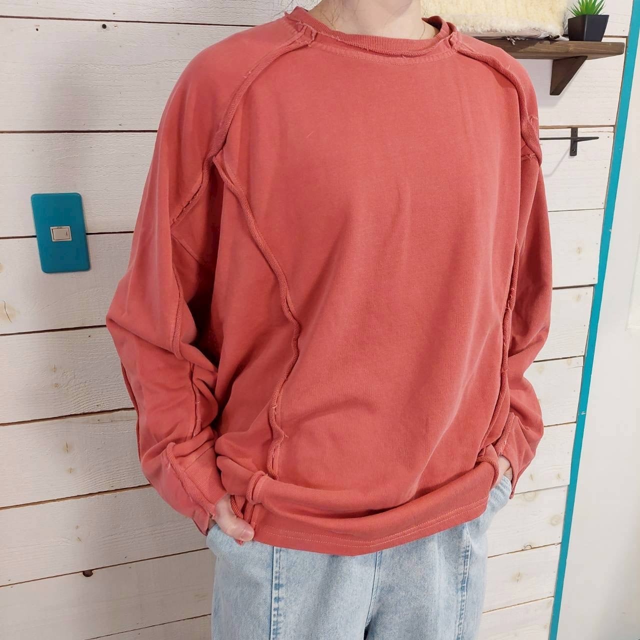 『People's』2569  裏毛ピグメントバイオ切替プルオーバー　フリーサイズ　