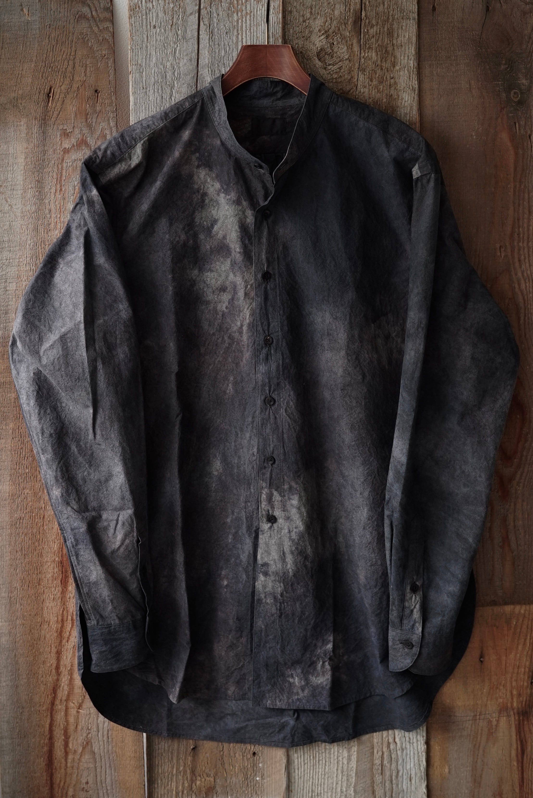 Dark Dyed Poplin / Granpa Shirts (BLACK MIST) | C O L I N A