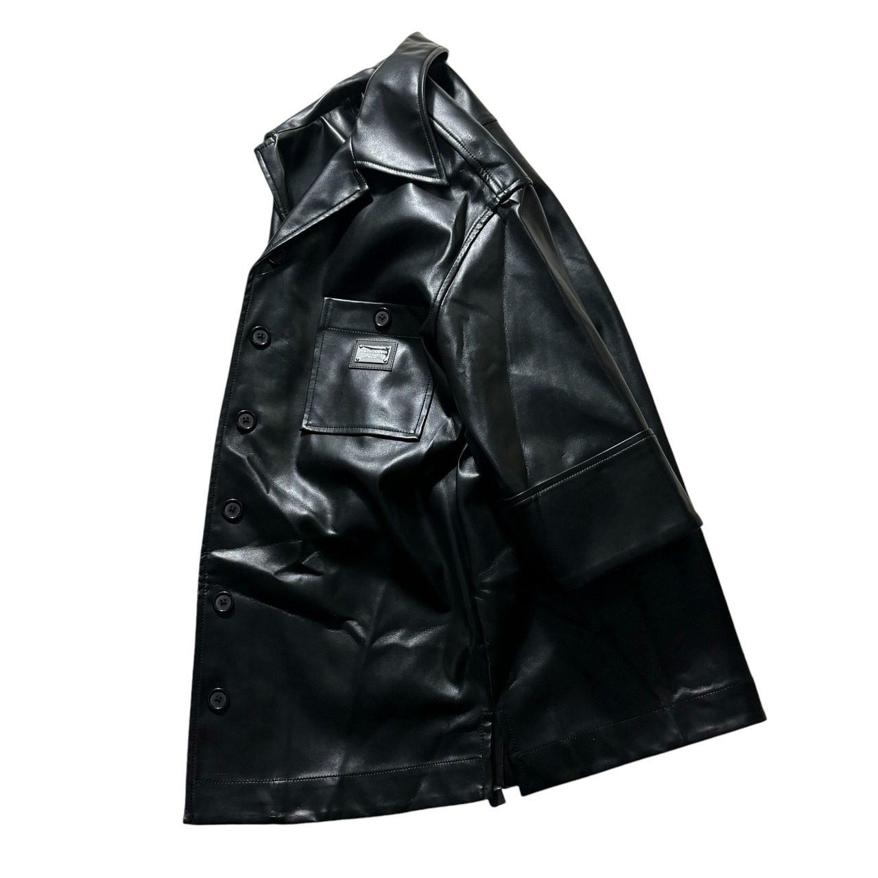 DOLCE&GABBANA black PVC open collar shirt jacket
