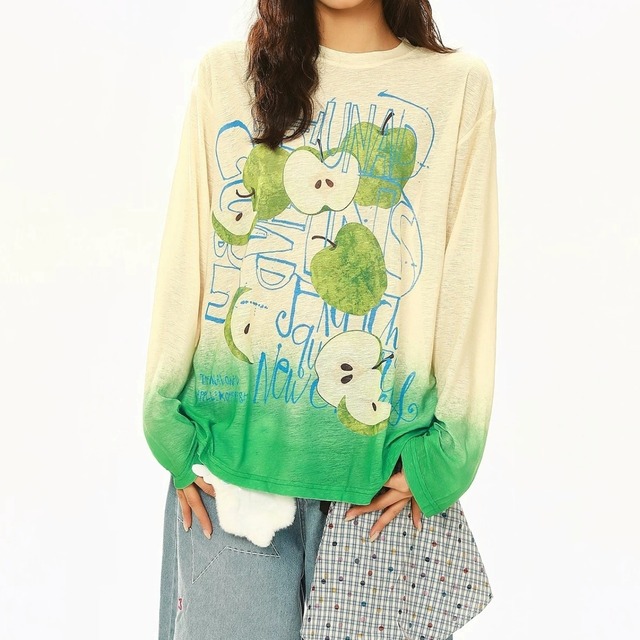 アップルグラフィックグラデーションロングTシャツ 2col R02582