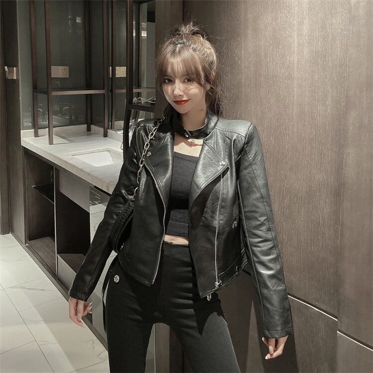 早い者勝ち 秋 puレザー コート 斜めジッパー 短いスタイル 個性 トレンド ファッション スリム